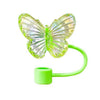 A clear silicone butterfly straw cover in lime green.