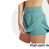 Model trägt tealfarbene Athleticshorts mit passender Bund.