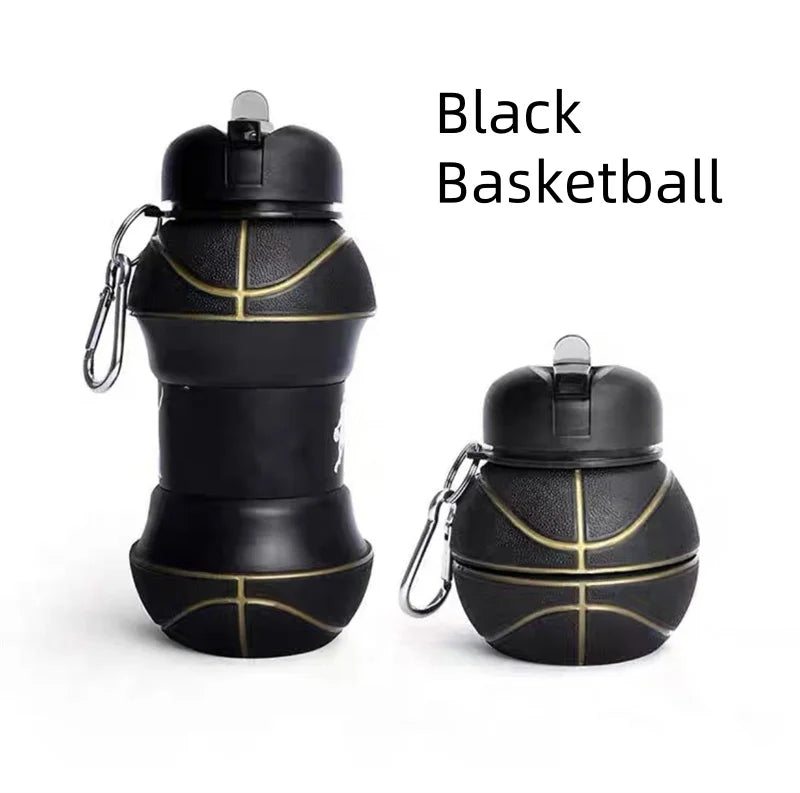 Black basketball with a silicone sports water bottle cap and mesh texture