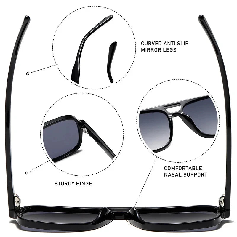 Double Bridge Square Aviator Sunglasses - Retro UV400 Protection for Men and Women