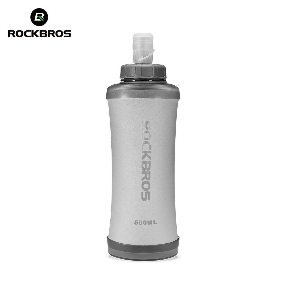 Botella deportiva de silicona gris plegable con tapa transparente, marca ROCKBROS.