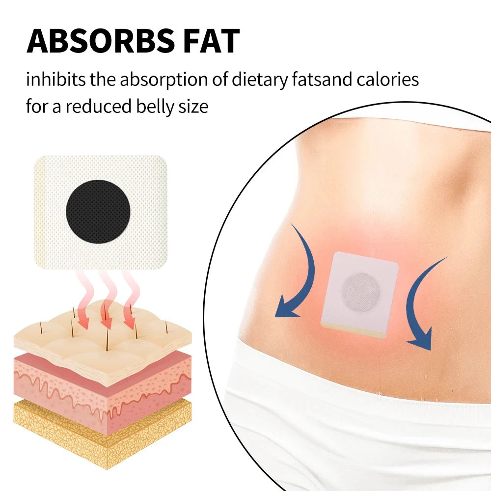 A body shaping slimming patch is shown being applied to the skin.