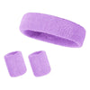 A set of three purple athletic sweatbands or hairbands.