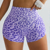 Purple leopard print high-waist seamless shorts worn by a model.
