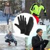 A collage showing people wearing thermal fleece touchscreen gloves for winter outdoor sports in various activities.