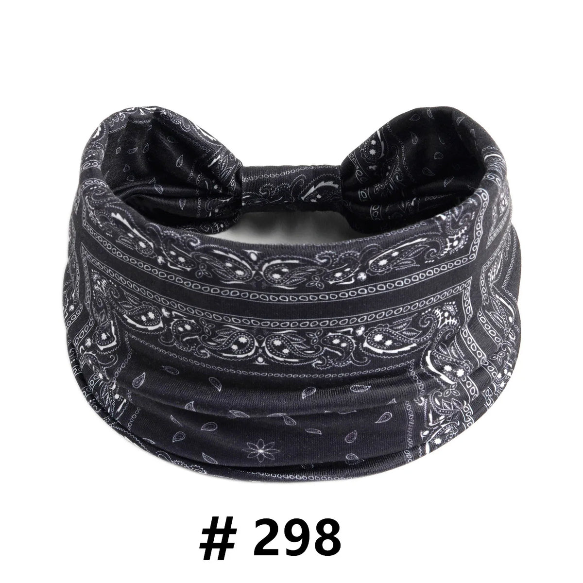 Black boho print cotton headband with a bow detail
