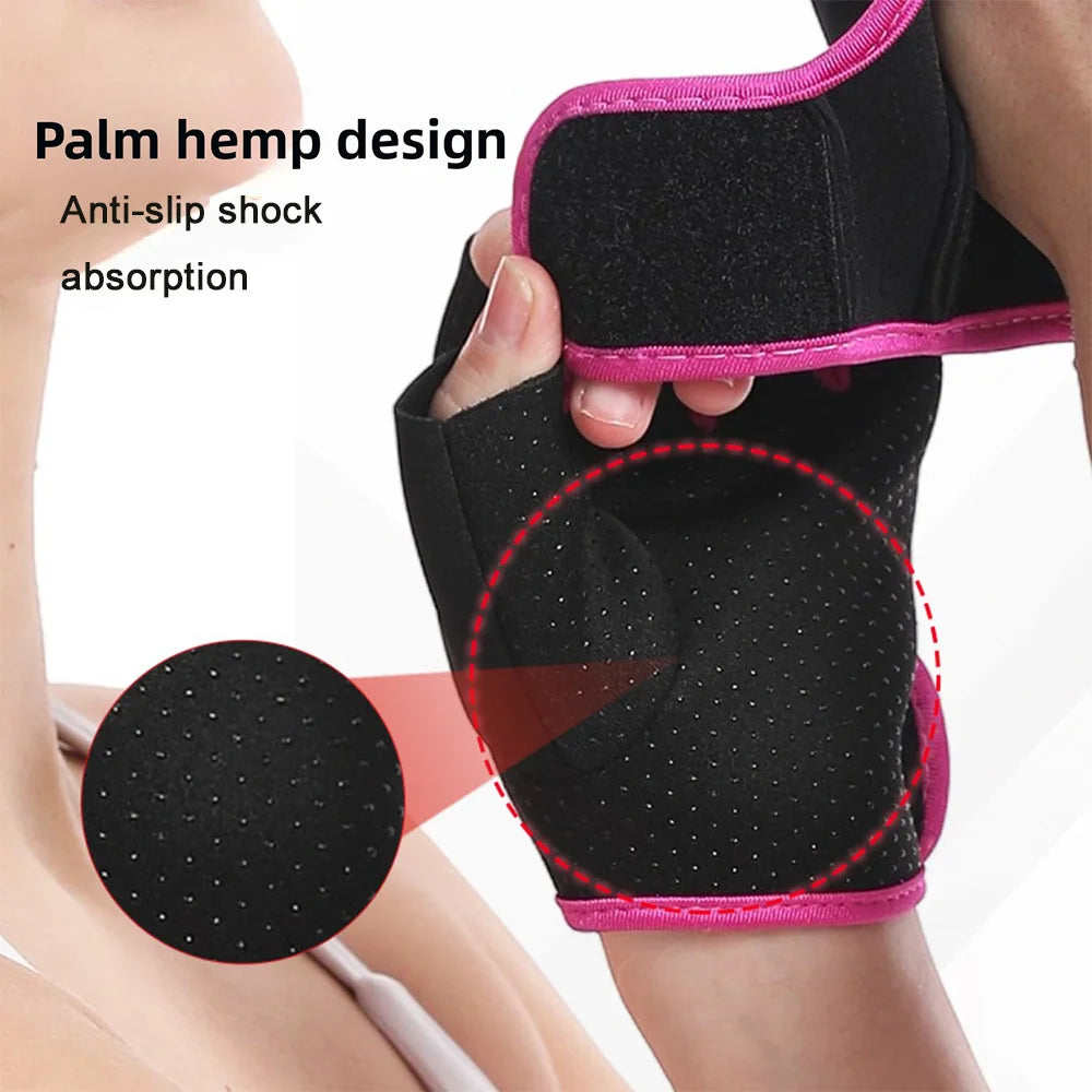 Close-up of a black palm hemp design anti-slip shock absorption glove being worn on a hand.