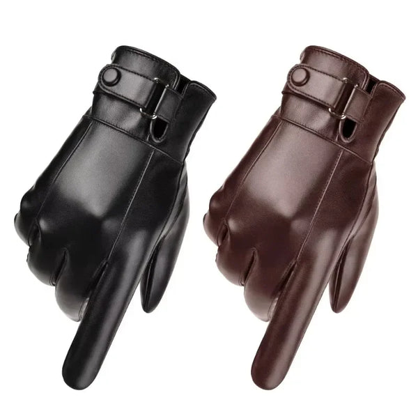 Men's Genuine Leather Touchscreen Gloves with Soft Fleece Lining