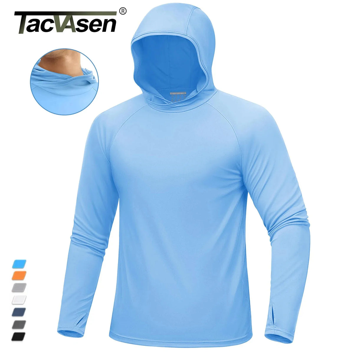 Hellblaue Herrenlangarm-UV-Schutz-Hoodie mit Kapuze