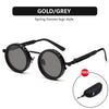 Gold or grey spring frame legs style polarized round sunglasses with adjustable dimming