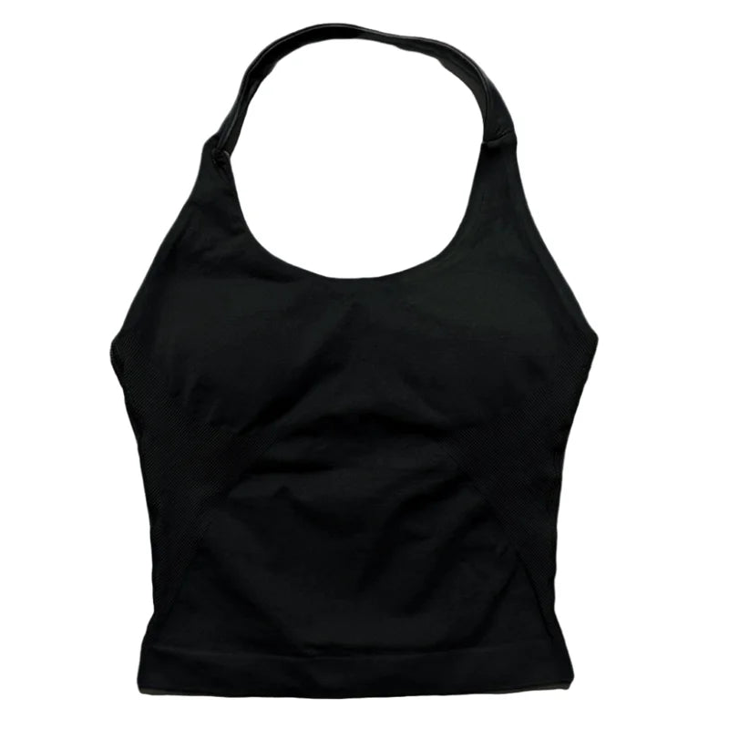 Black seamless performance yoga and gym tank top
