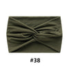 A dark olive green fabric headband tied in a knot, shown flat.