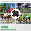 Black sports pads and soccer shin guards shown in various sports contexts.