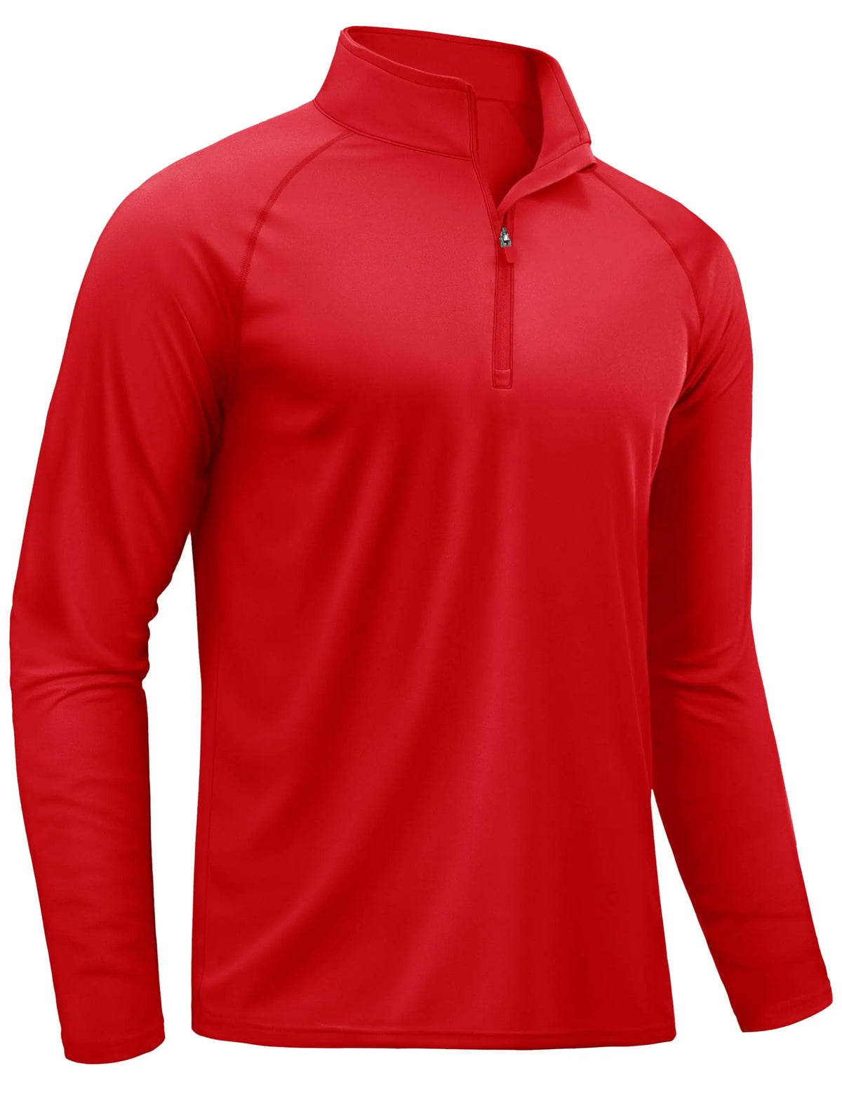 A red men's lightweight UV protection long sleeve shirt shown in a front view.