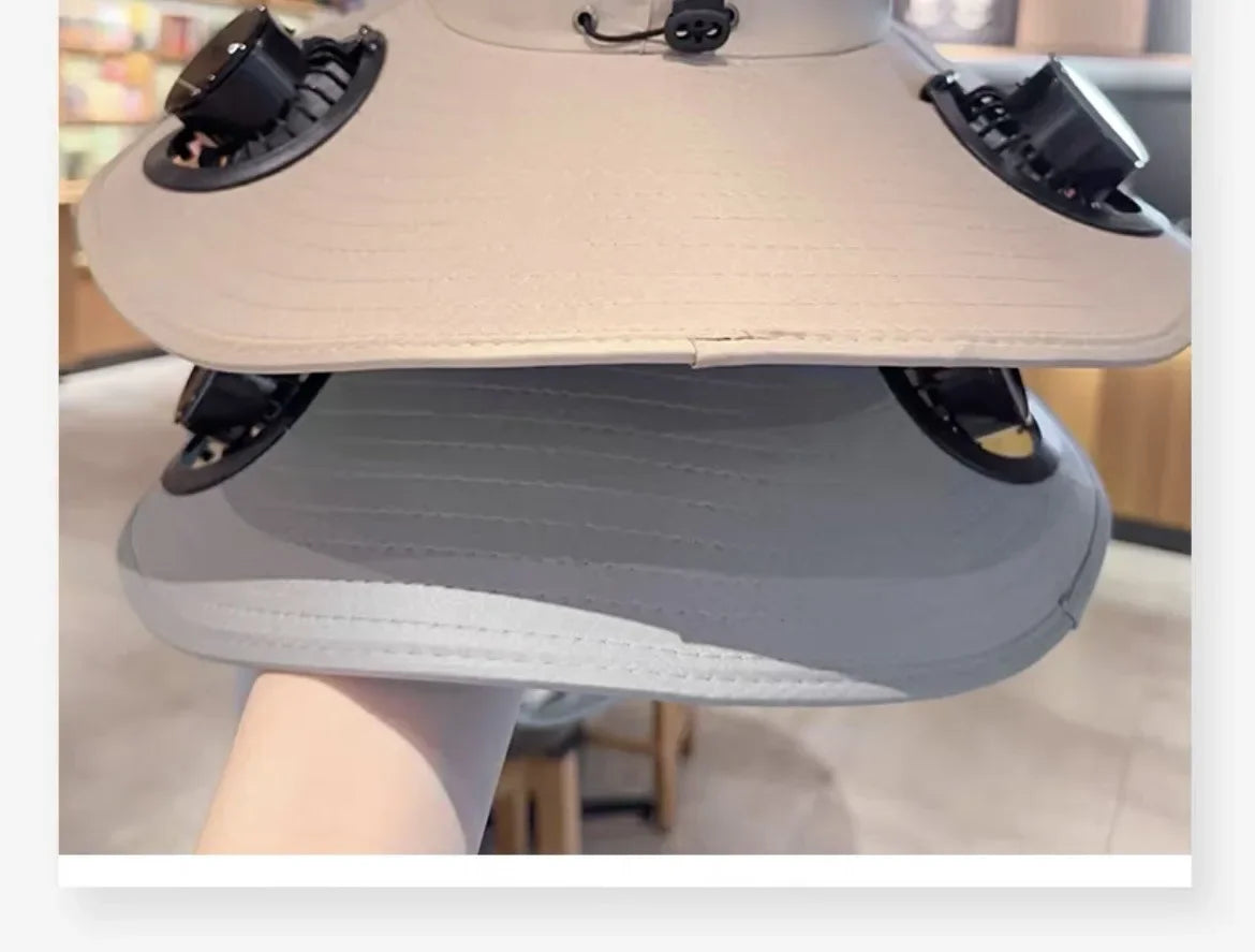 Solar-Powered Cooling Bucket Hat with USB Rechargeable Fan