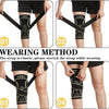 Demonstration of the wearing method for copper knee braces, showing how to stretch the elastic strap.