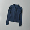 Navy blue quick-dry yoga and fitness jacket with a full zip collar