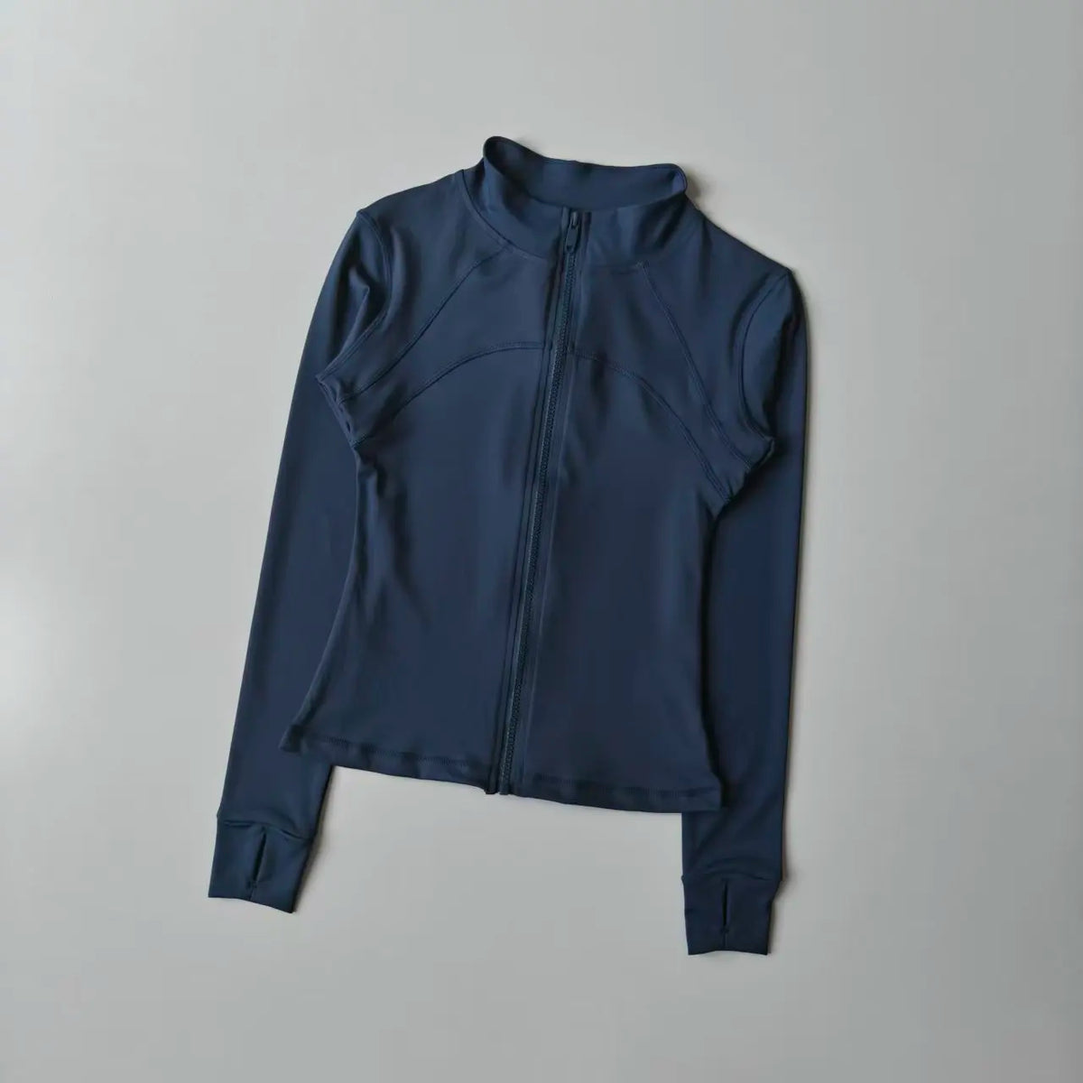 Navy blue quick-dry yoga and fitness jacket with a full zip collar