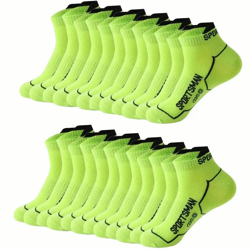 A pack of bright lime green athletic socks for men