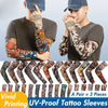 A pair of UV-proof tattoo sleeves featuring vivid printing on a person's arm.