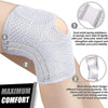 Gray mesh knee brace with dual metal spring stabilizers shown on a leg.