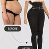 Before and after comparison showing high waisted shaping leggings for tummy and butt definition.