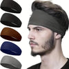 Un hombre usando una diadema deportiva gris oscura de secado rápido, con varias opciones de color mostradas a la izquierda.