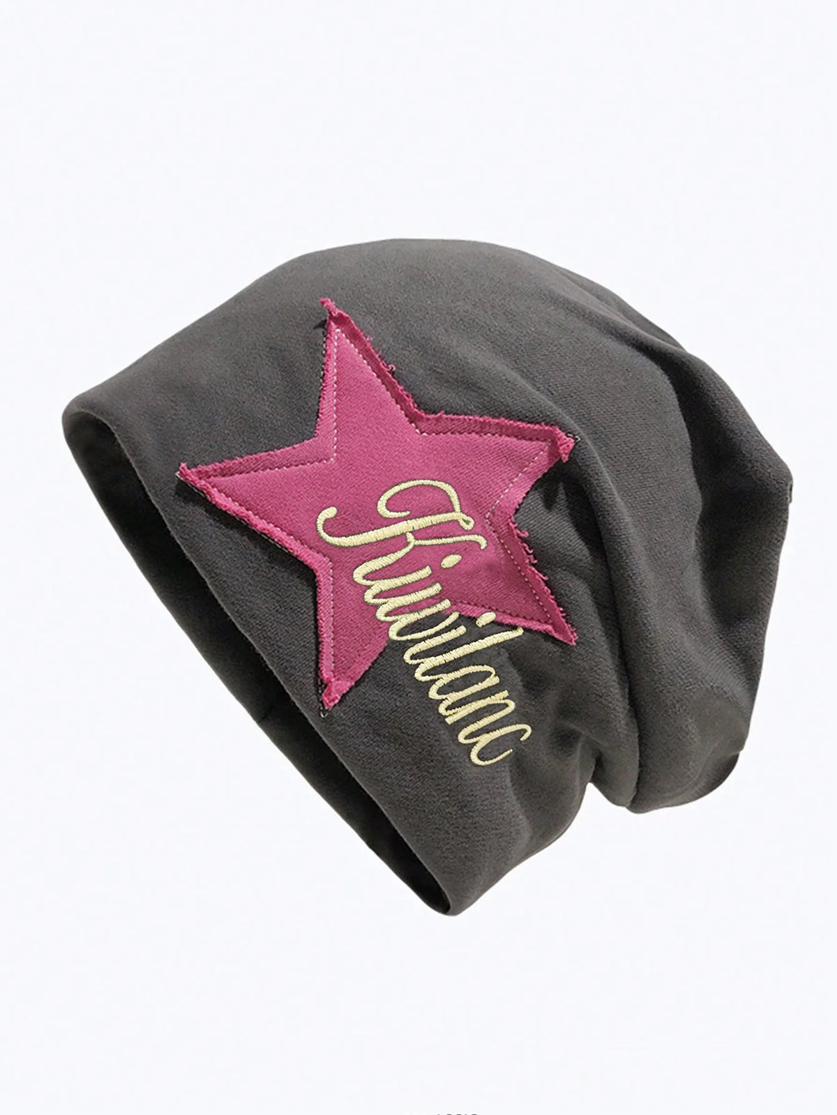 Embroidered Star-Patch Beanie Hat