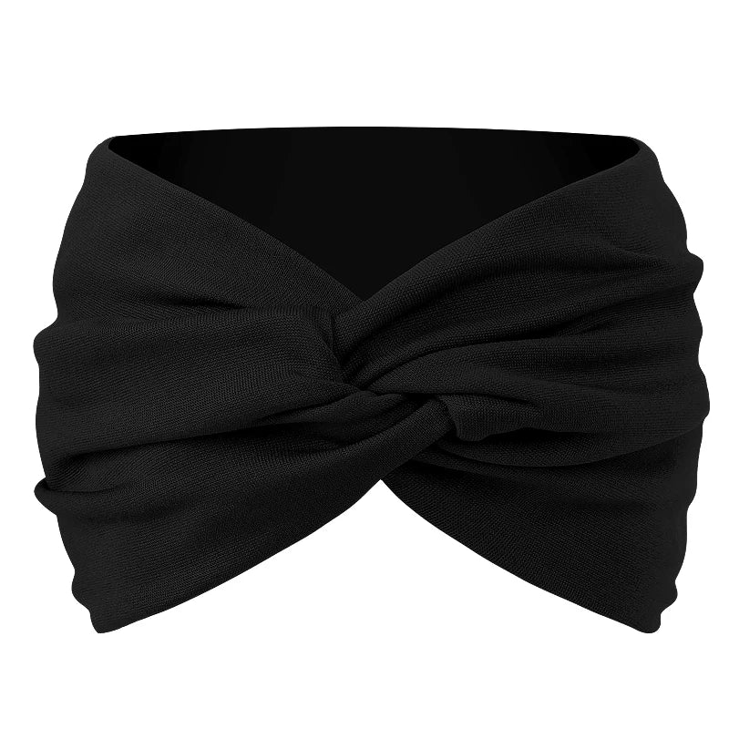 Black twisted criss cross elastic headband for yoga and sports