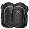 A pair of black heavy duty gel knee pads for protection shown side by side.