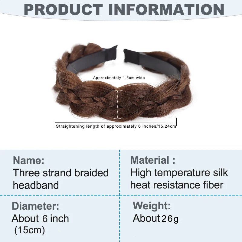 A brown three-strand braided headband with a straightening length of approximately 6 inches.