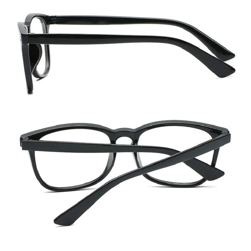 A pair of black elegant anti-blue light reading glasses shown from the front.