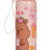 A pink water bottle shaped like a capybara with a straw and handle.