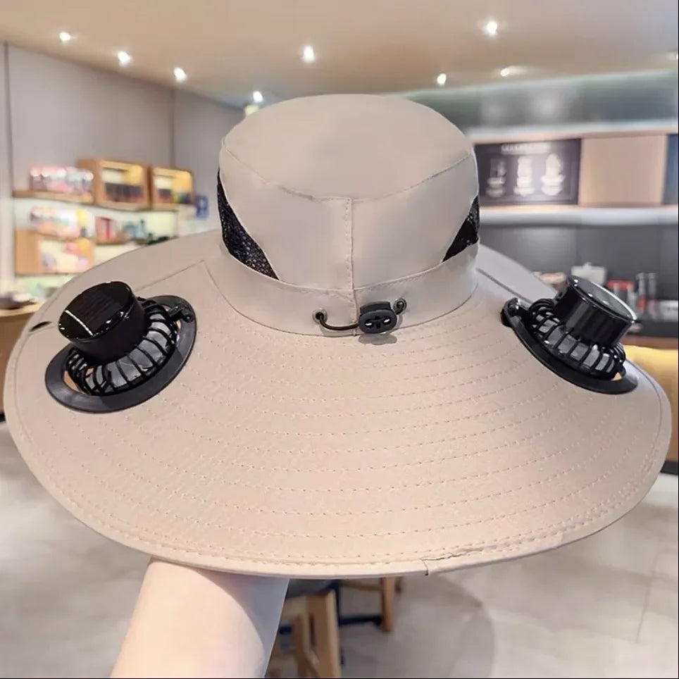 Solar-Powered Cooling Bucket Hat with USB Rechargeable Fan