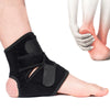 Schwarze, verstellbare Sprungbandage für Fuß und Knöchel.