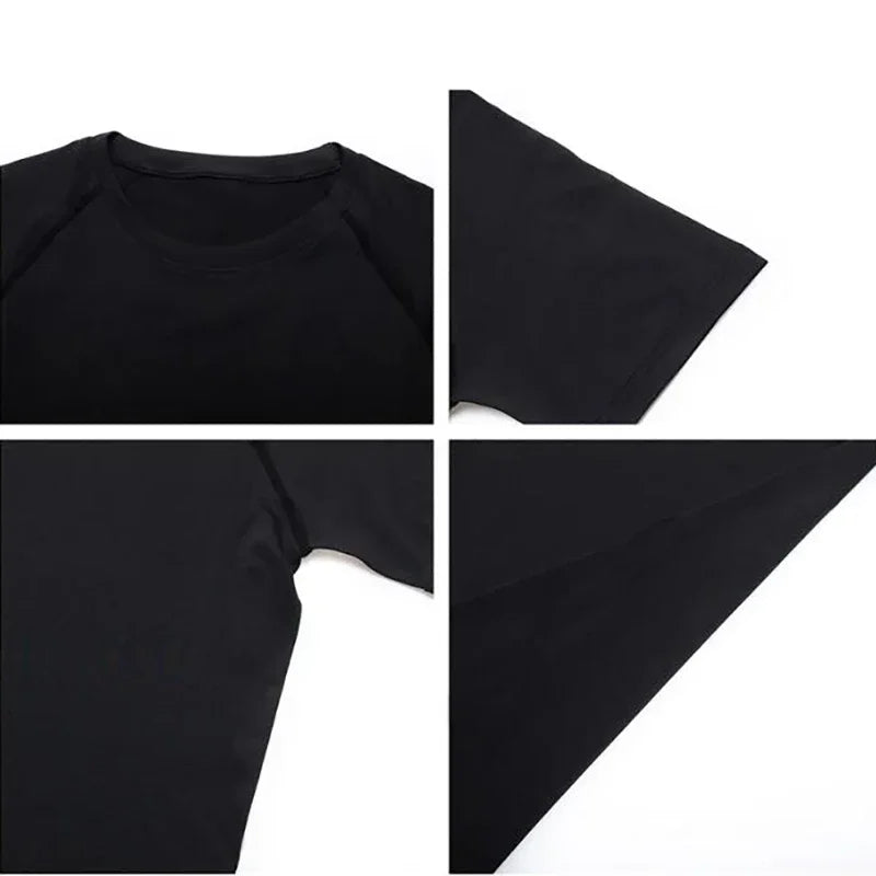 Black men's performance compression t-shirt shown from multiple angles