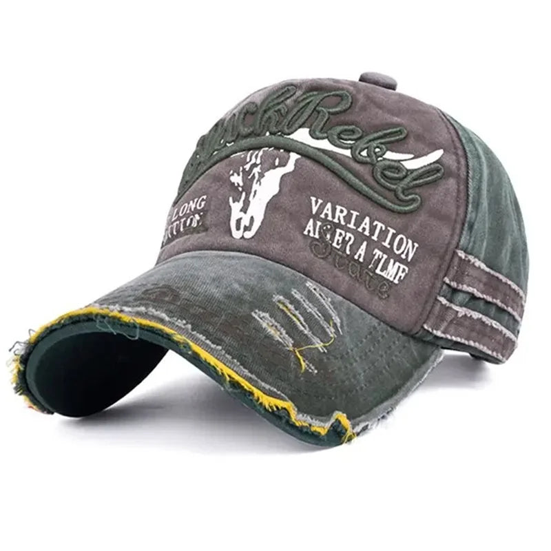 Vintage Washed Cotton Baseball Cap with Embroidered Cow Head