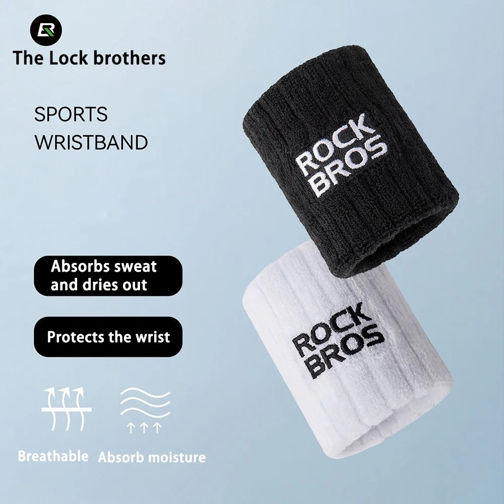 سوار رياضي أسود مكتوب عليه ROCK BROS بجانب نسخة بيضاء، يبرز امتصاص العرق
