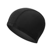 Bonnet de natation noir élastique universel vu de côté.