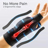A hand wearing a black therapeutic brace with a visible bone structure, demonstrating ergonomic support for joint pain relief