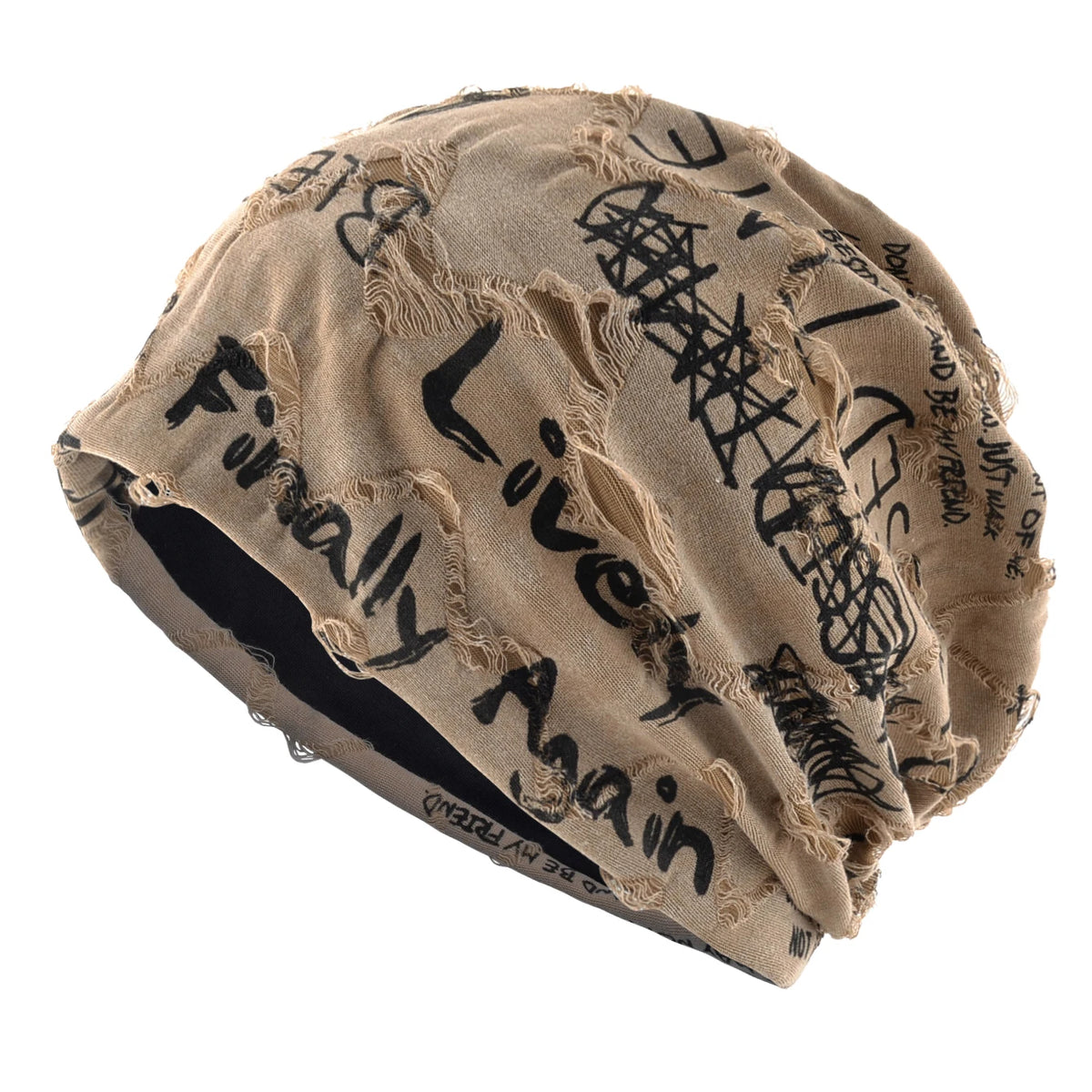 Vintage Letter Print Beanie Hat with Fleece Lining