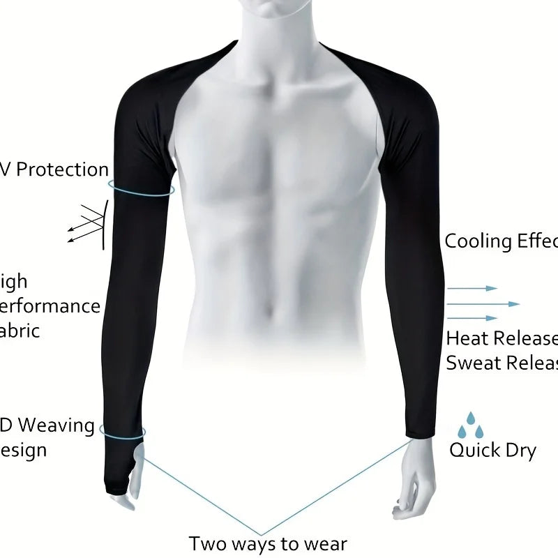 Schwarzes Langarmshirt auf einem Mannequin, das UV-Schutz und kühlende Wirkung hervorhebt.