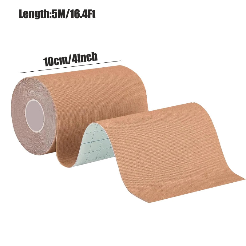Rolle tans physiotherapeutisches Tape, 10 cm breit, gezeigt in gerollter und entrollter Form.