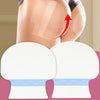 Two white invisible body shaping patches with a blue stripe on the bottom, shown next to a person's shoulder area.