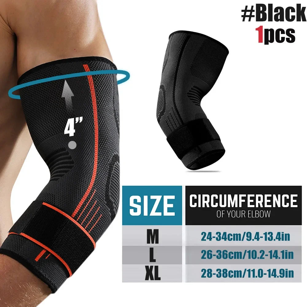 Black compression sleeve elbow support for wrist and forearm with size options M L XL