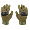 Pair of olive green tactical full-finger motorcycle gloves shown from the palm side.