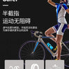 A person wearing blue cycling gear is shown holding a blue bottle, demonstrating the use of breathable half-finger sport glov