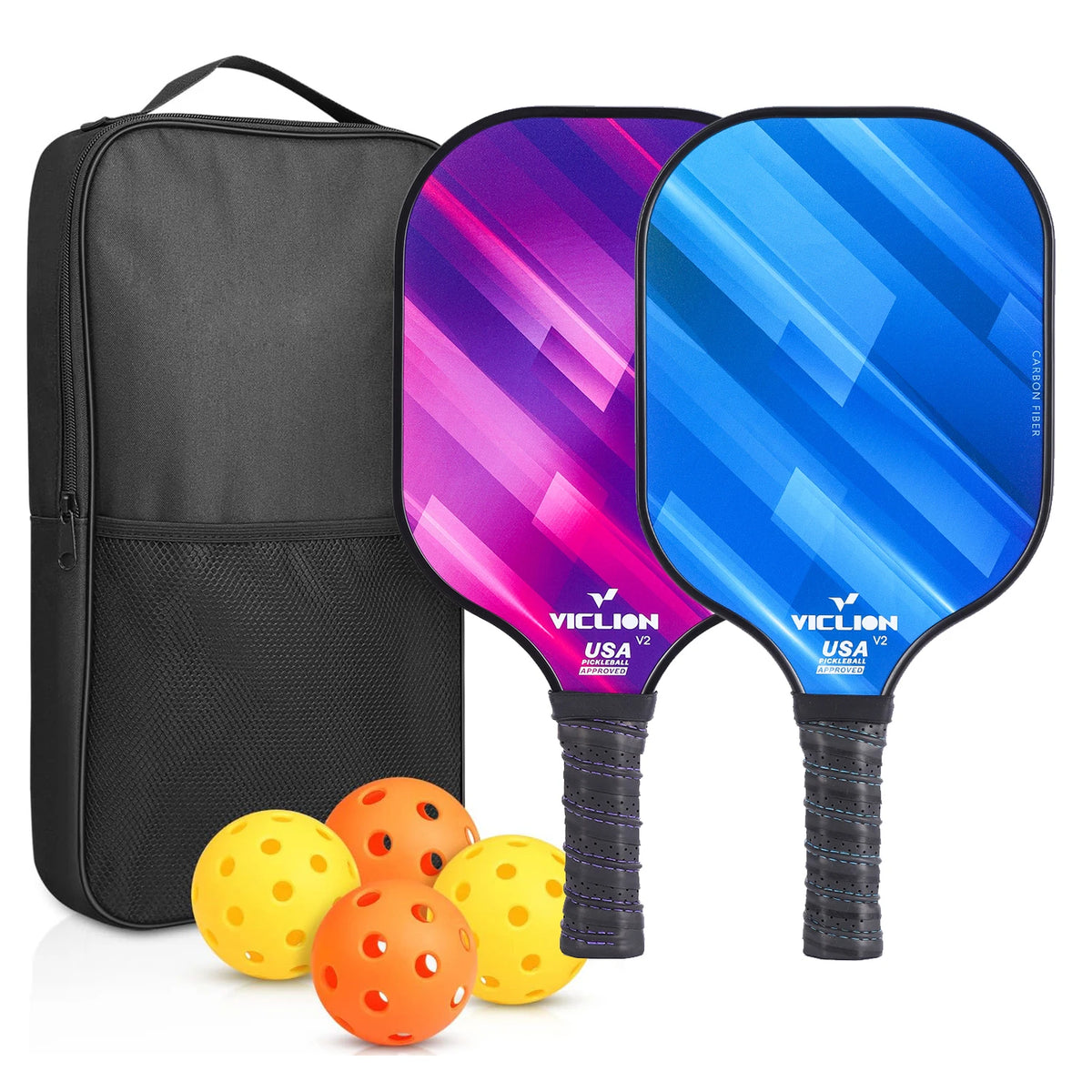 2-Piece Fiberglass Pickleball Paddle Set with 4 Balls for Beginners