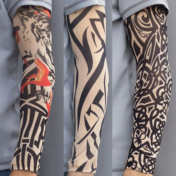Cooling UV Protection Arm Sleeves with Tattoo Design