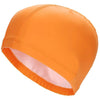 Orange waterproof swim cap for long hair protection shown from the side
